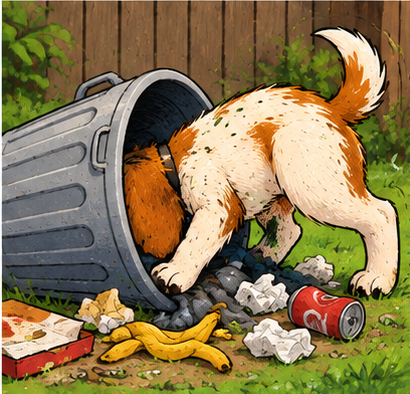 Chucky digging through the trash
